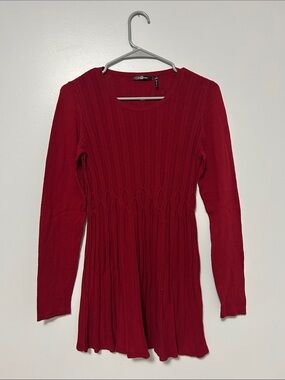 Daisy Fuentes Girls Red Ribbed Long-Sleeve Knit Dress
